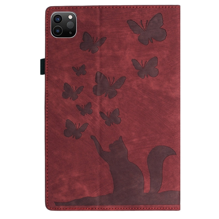 For iPad Air 13 2024 / Air 13 2025 Butterfly Cat Embossing Leather Tablet Case(Red) by bashfashion