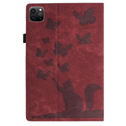 For iPad Air 13 2024 / Air 13 2025 Butterfly Cat Embossing Leather Tablet Case(Red) by bashfashion