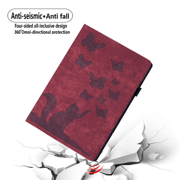 For iPad Air 13 2024 / Air 13 2025 Butterfly Cat Embossing Leather Tablet Case(Red) by bashfashion