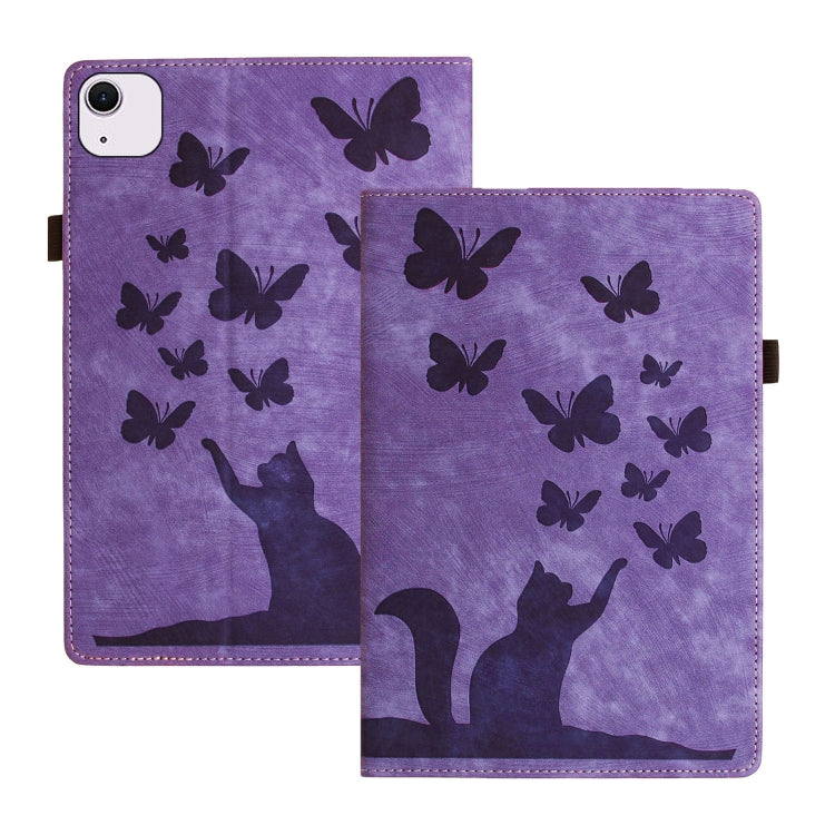 For iPad Air 11 2024 / Air 11 2025 Butterfly Cat Embossing Leather Tablet Case(Purple) by bashfashion