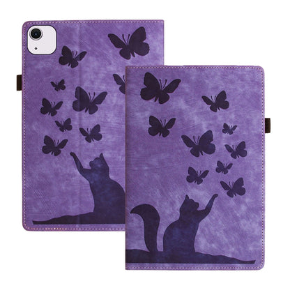 For iPad Air 11 2024 / Air 11 2025 Butterfly Cat Embossing Leather Tablet Case(Purple) by bashfashion