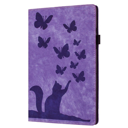 For iPad Air 11 2024 / Air 11 2025 Butterfly Cat Embossing Leather Tablet Case(Purple) by bashfashion