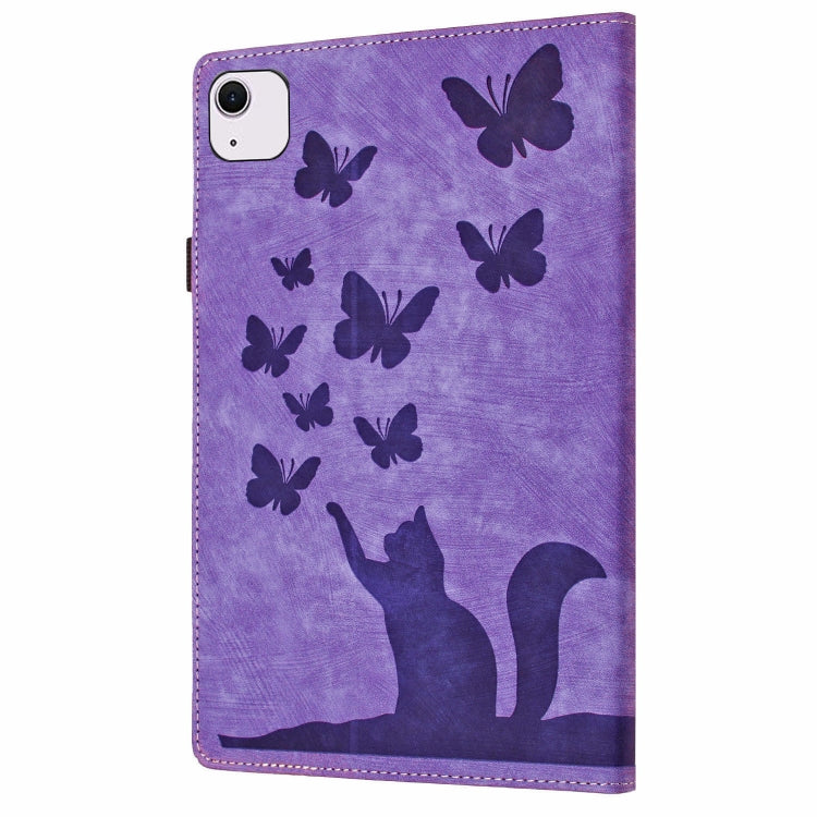 For iPad Air 11 2024 / Air 11 2025 Butterfly Cat Embossing Leather Tablet Case(Purple) by bashfashion