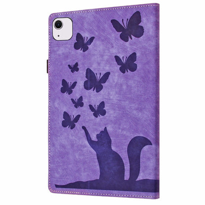 For iPad Air 11 2024 / Air 11 2025 Butterfly Cat Embossing Leather Tablet Case(Purple) by bashfashion