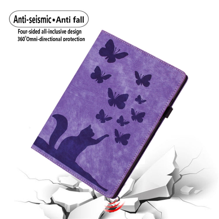 For iPad Air 11 2024 / Air 11 2025 Butterfly Cat Embossing Leather Tablet Case(Purple) by bashfashion