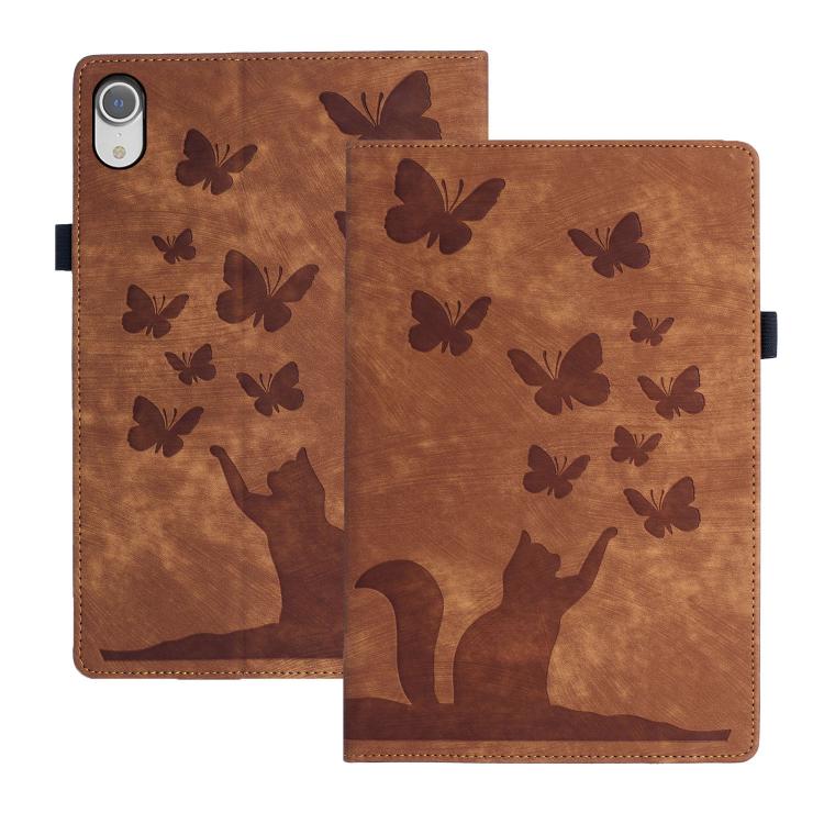For iPad mini 2024 / 2021 Butterfly Cat Embossing Leather Tablet Case(Brown) by bashfashion