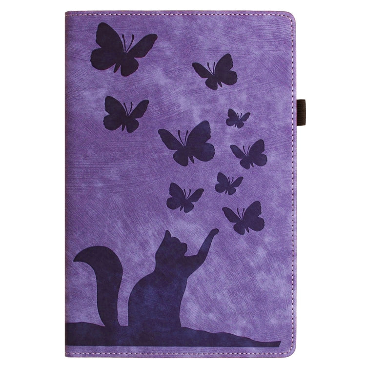 For Samsung Galaxy Tab S9 FE+ / S9+ / S8+ Butterfly Cat Embossing Leather Tablet Case(Purple) by bashfashion