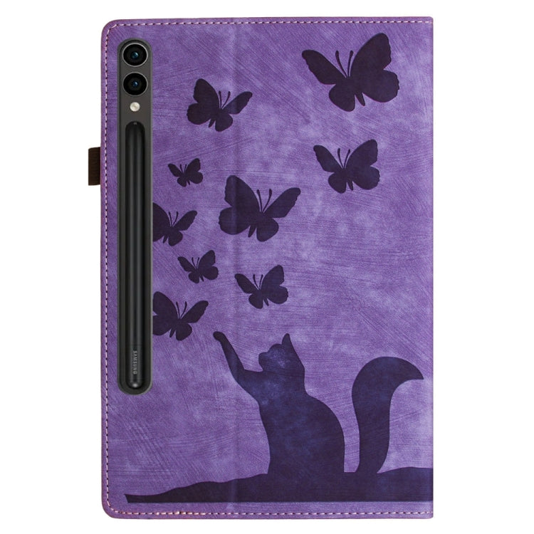 For Samsung Galaxy Tab S9 FE+ / S9+ / S8+ Butterfly Cat Embossing Leather Tablet Case(Purple) by bashfashion