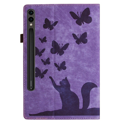 For Samsung Galaxy Tab S9 FE+ / S9+ / S8+ Butterfly Cat Embossing Leather Tablet Case(Purple) by bashfashion