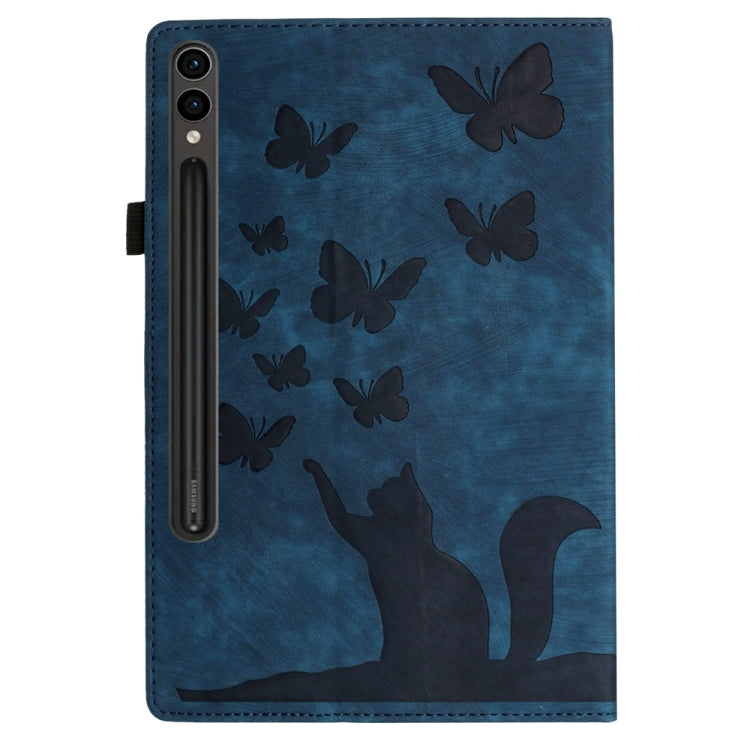 For Samsung Galaxy Tab S9 FE+ / S9+ / S8+ Butterfly Cat Embossing Leather Tablet Case(Dark Blue) by bashfashion