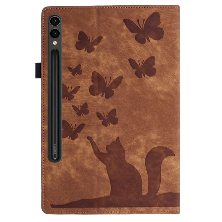 For Samsung Galaxy Tab S9 FE+ / S9+ / S8+ Butterfly Cat Embossing Leather Tablet Case(Brown) by bashfashion