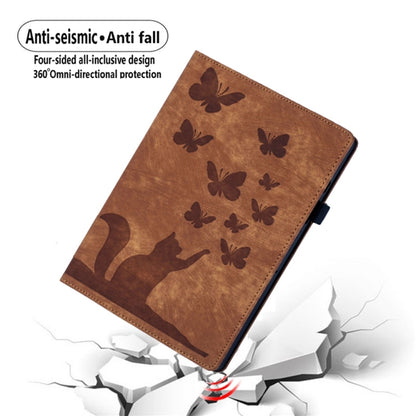For Samsung Galaxy Tab S9 FE+ / S9+ / S8+ Butterfly Cat Embossing Leather Tablet Case(Brown) by bashfashion