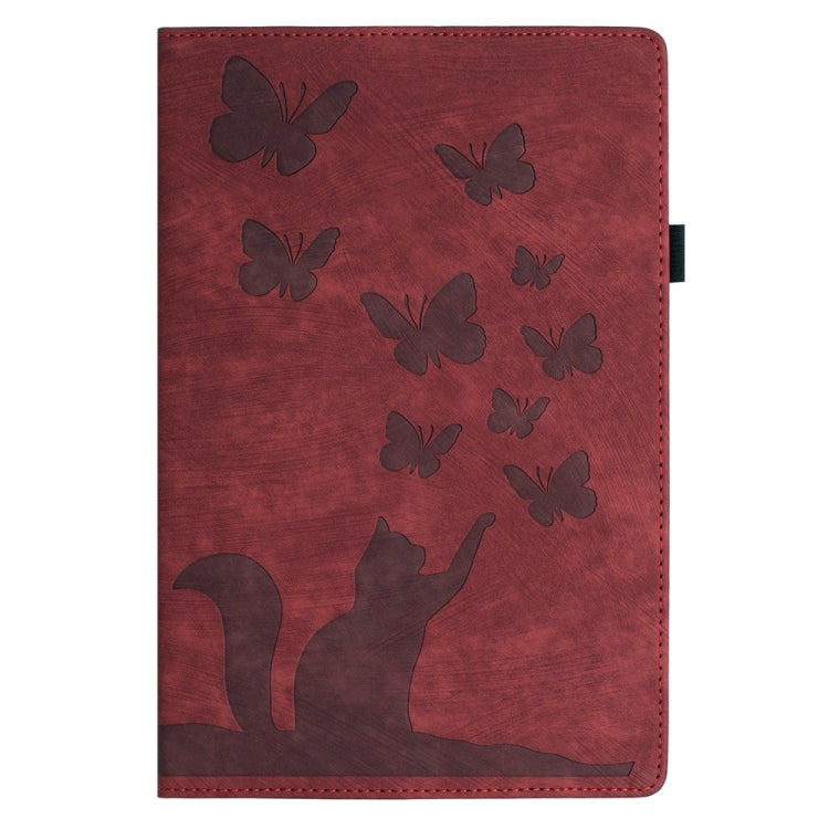 For Samsung Galaxy Tab S9 FE+ / S9+ / S8+ Butterfly Cat Embossing Leather Tablet Case(Red) by bashfashion