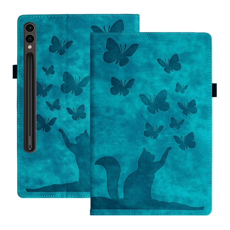 For Samsung Galaxy Tab S9 FE+ / S9+ / S8+ Butterfly Cat Embossing Leather Tablet Case(Sky Blue) by bashfashion