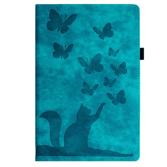 For Samsung Galaxy Tab S9 FE+ / S9+ / S8+ Butterfly Cat Embossing Leather Tablet Case(Sky Blue) by bashfashion