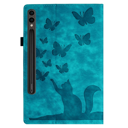 For Samsung Galaxy Tab S9 FE+ / S9+ / S8+ Butterfly Cat Embossing Leather Tablet Case(Sky Blue) by bashfashion