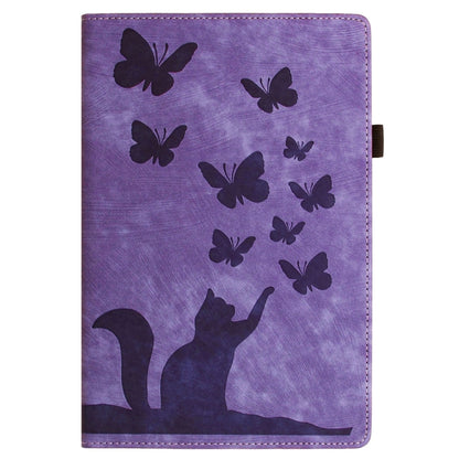 For Samsung Galaxy Tab S9 Ultra / S8 Ultra Butterfly Cat Embossing Leather Tablet Case(Purple) by bashfashion
