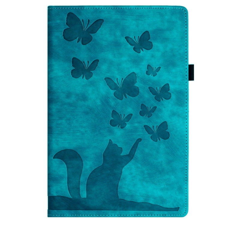 For Samsung Galaxy Tab S9 Ultra / S8 Ultra Butterfly Cat Embossing Leather Tablet Case(Sky Blue) by bashfashion