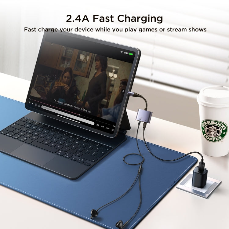 JOYROOM SY-L01 Transsion Series 2 in 1 8 Pin to 3.5mm+8 Pin Audio Adapter(Black) by JOYROOM