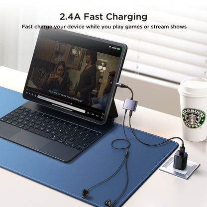 JOYROOM SY-L01 Transsion Series 2 in 1 8 Pin to 3.5mm+8 Pin Audio Adapter(Black) by JOYROOM