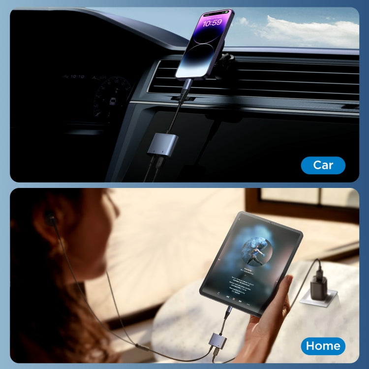 JOYROOM SY-L01 Transsion Series 2 in 1 8 Pin to 3.5mm+8 Pin Audio Adapter(Black) by JOYROOM