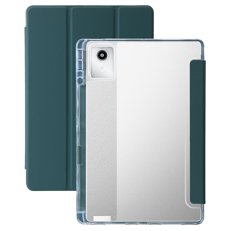 For Lenovo Tab M11 /Xiaoxin Pad 11 2024 Clear Acrylic 3-Fold Leather Tablet Case(Deep Green) by bashfashion