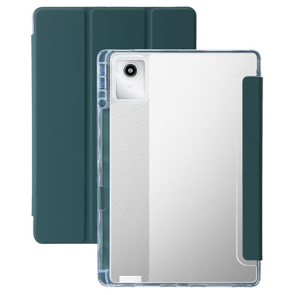 For Lenovo Tab M11 /Xiaoxin Pad 11 2024 Clear Acrylic 3-Fold Leather Tablet Case(Deep Green) by bashfashion