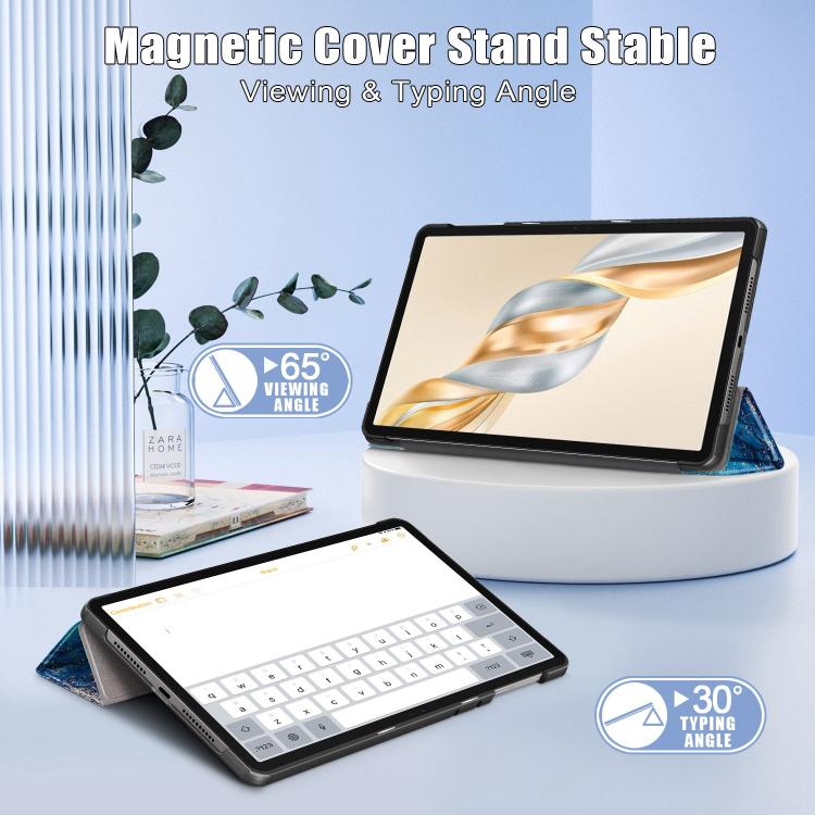 For Honor Pad X9a / X9 Pro Custer Painted 3-Fold Leather Tablet Case(Wave) by bashfashion