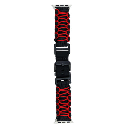 For Apple Watch SE 2023 44mm Dual-layer Braided Paracord Buckle Watch Band(Black Red) by bashfashion