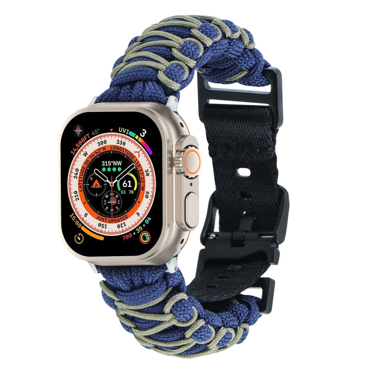 For Apple Watch Ultra 2 49mm Dual-layer Braided Paracord Buckle Watch Band(Navy Army Green) by bashfashion