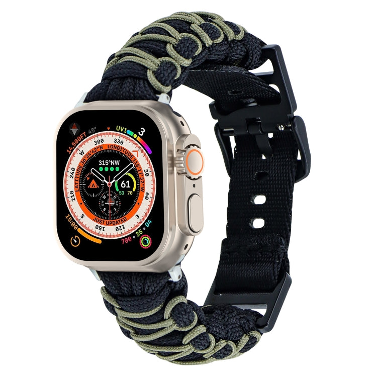 For Apple Watch Ultra 2 49mm Dual-layer Braided Paracord Buckle Watch Band(Black Army Green) by bashfashion