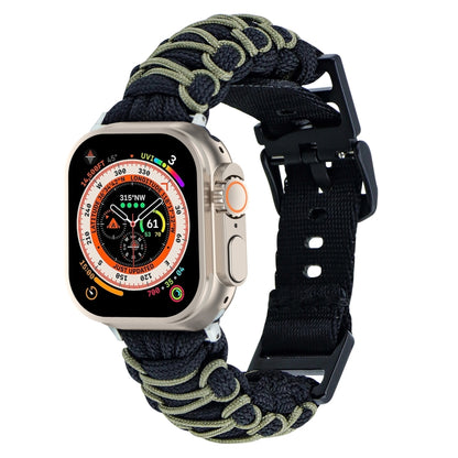For Apple Watch Ultra 2 49mm Dual-layer Braided Paracord Buckle Watch Band(Black Army Green) by bashfashion