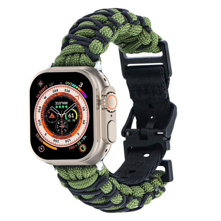 For Apple Watch Ultra 2 49mm Dual-layer Braided Paracord Buckle Watch Band(Army Green Black) by bashfashion