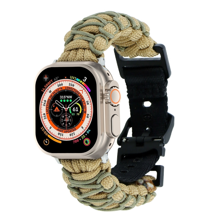 For Apple Watch Ultra 2 49mm Dual-layer Braided Paracord Buckle Watch Band(Khaki Army Green) by bashfashion