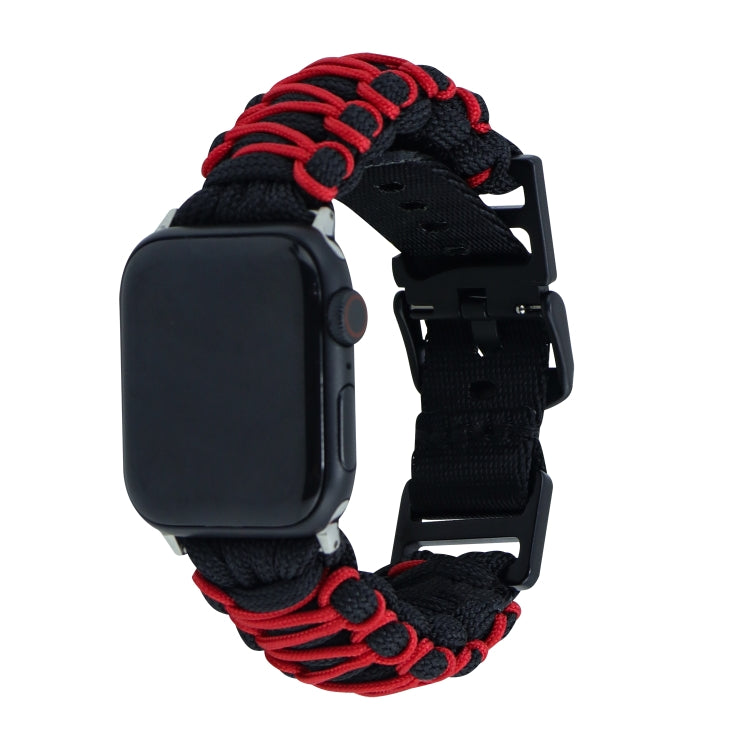 For Apple Watch Ultra 49mm Dual-layer Braided Paracord Buckle Watch Band(Black Red) by bashfashion