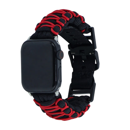 For Apple Watch Ultra 49mm Dual-layer Braided Paracord Buckle Watch Band(Black Red) by bashfashion