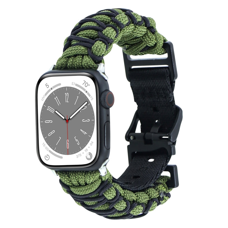 For Apple Watch Series 8 41mm Dual-layer Braided Paracord Buckle Watch Band(Army Green Black) by bashfashion