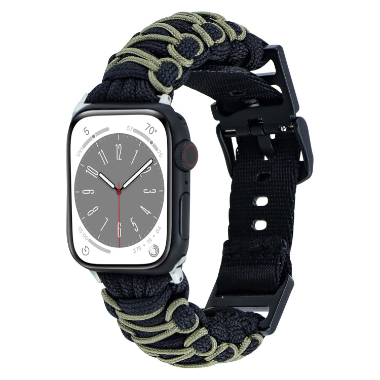 For Apple Watch Series 7 45mm Dual-layer Braided Paracord Buckle Watch Band(Black Army Green) by bashfashion
