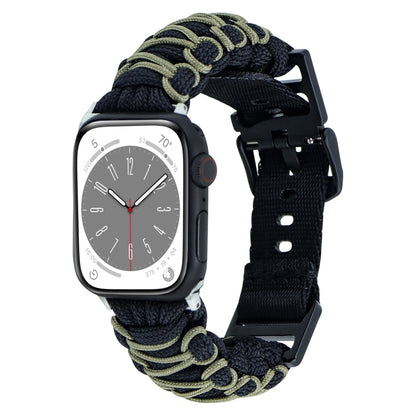 For Apple Watch Series 7 45mm Dual-layer Braided Paracord Buckle Watch Band(Black Army Green) by bashfashion