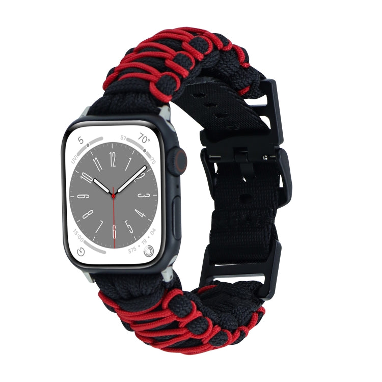 For Apple Watch Series 6 40mm Dual-layer Braided Paracord Buckle Watch Band(Black Red) by bashfashion