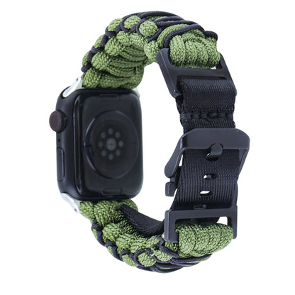 For Apple Watch Series 3 42mm Dual-layer Braided Paracord Buckle Watch Band(Army Green Black) by bashfashion