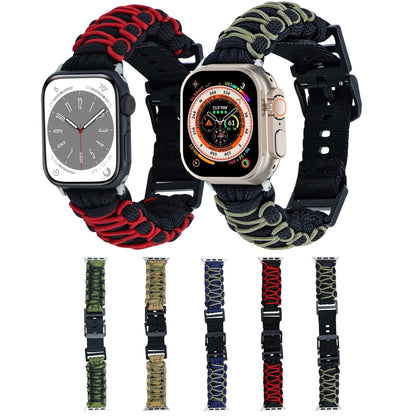 For Apple Watch Series 8 45mm Dual-layer Braided Paracord Buckle Watch Band(Black Red) by bashfashion
