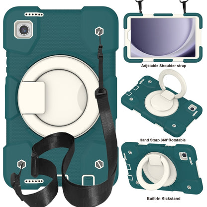 For Samsung Galaxy Tab A11 / A9 Silicone Hybrid PC Tablet Case with Shoulders Strap(Blackish Green) by bashfashion