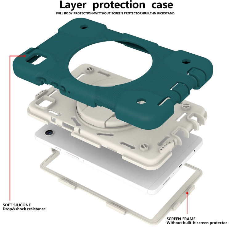 For Samsung Galaxy Tab A11 / A9 Silicone Hybrid PC Tablet Case with Shoulders Strap(Blackish Green) by bashfashion