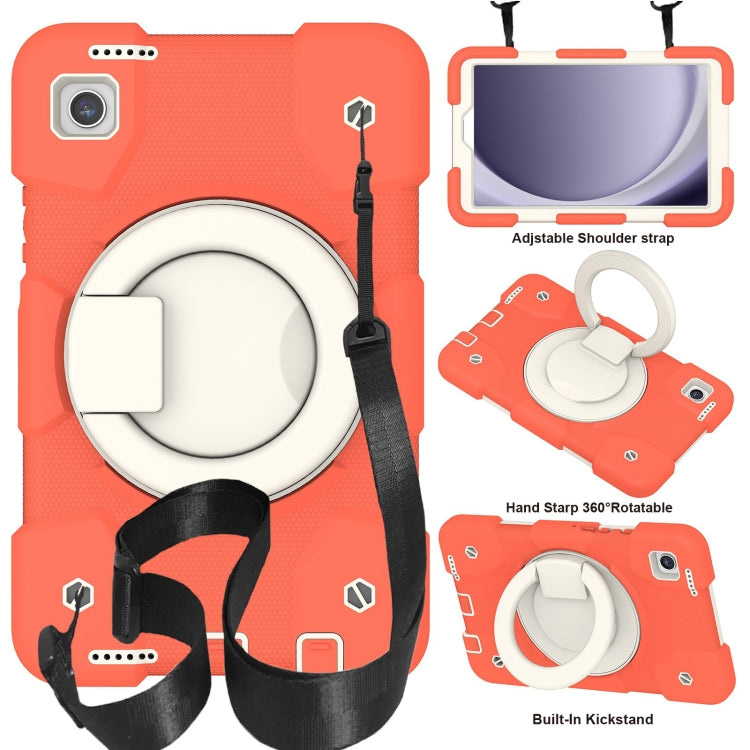 For Samsung Galaxy Tab A11 / A9 Silicone Hybrid PC Tablet Case with Shoulders Strap(Coral Orange) by bashfashion