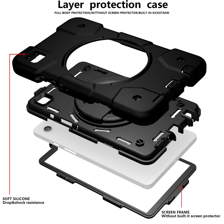 For Samsung Galaxy Tab A11 / A9 Silicone Hybrid PC Tablet Case with Shoulders Strap(Black) by bashfashion