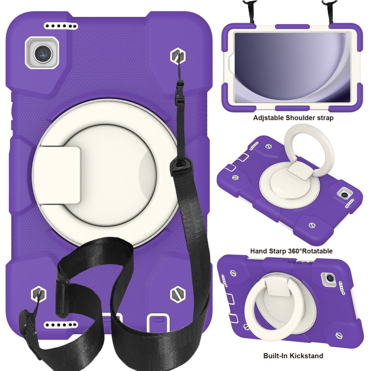 For Samsung Galaxy Tab A11 / A9 Silicone Hybrid PC Tablet Case with Shoulders Strap(Purple Blue) by bashfashion