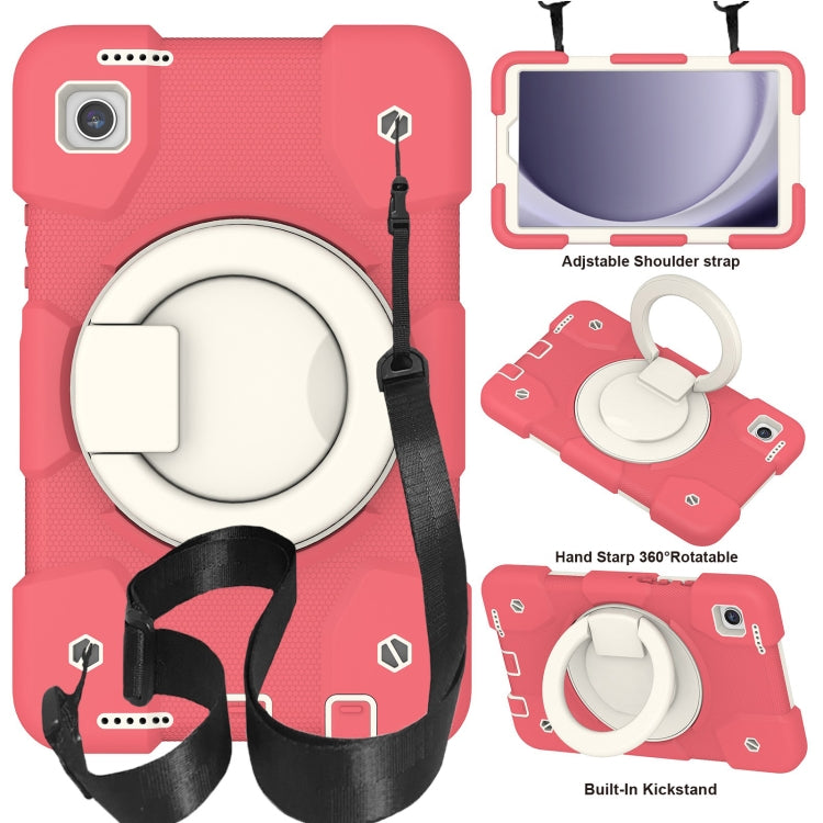 For Samsung Galaxy Tab A11 / A9 Silicone Hybrid PC Tablet Case with Shoulders Strap(Begonia Red) by bashfashion