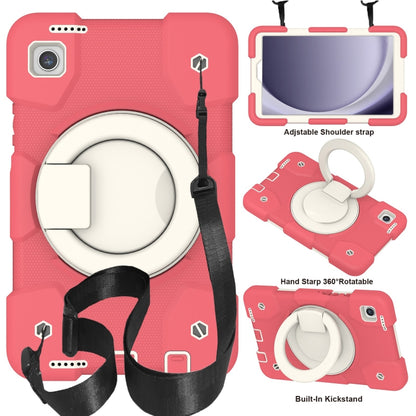 For Samsung Galaxy Tab A11 / A9 Silicone Hybrid PC Tablet Case with Shoulders Strap(Begonia Red) by bashfashion