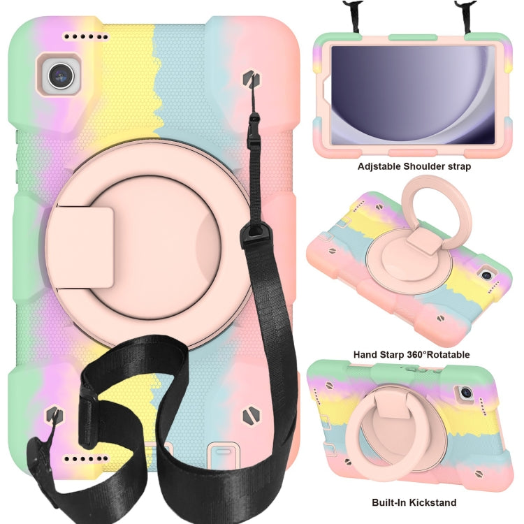 For Samsung Galaxy Tab A11 / A9 Silicone Hybrid PC Tablet Case with Shoulders Strap(Colorful Rose Gold) by bashfashion